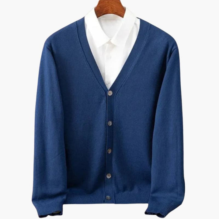 Quincy | Men's Knit Cozy Classic V Neck Button Cardigan Sweaters — Blue