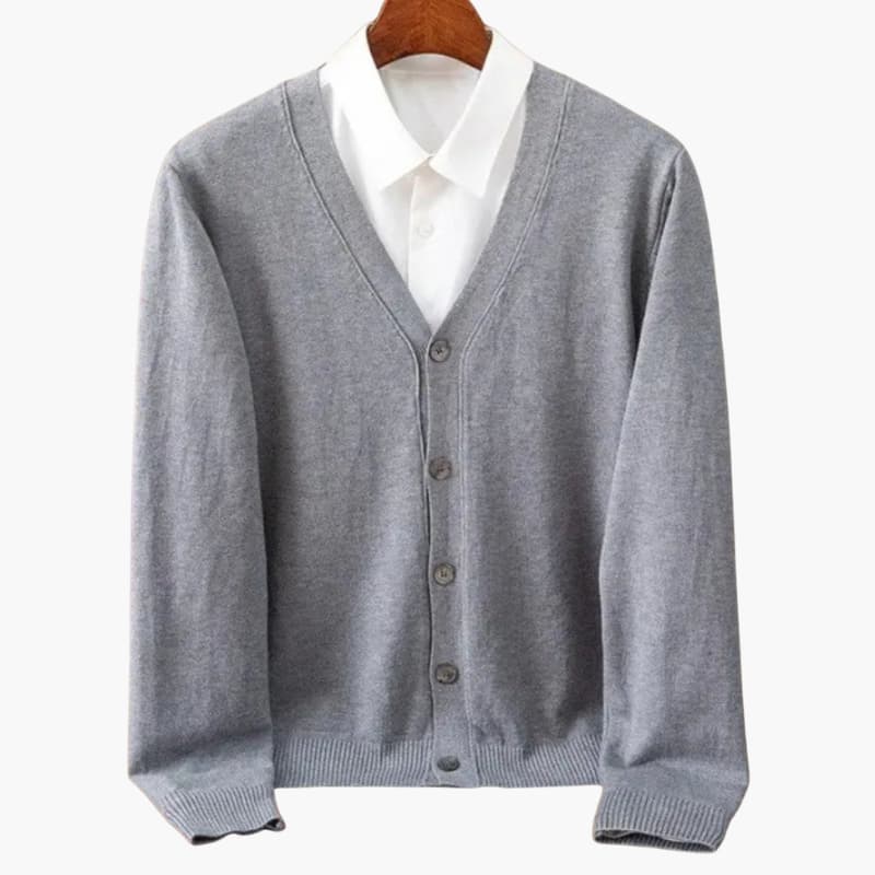 Quincy | Men's Knit Cozy Classic V Neck Button Cardigan Sweaters — Gray