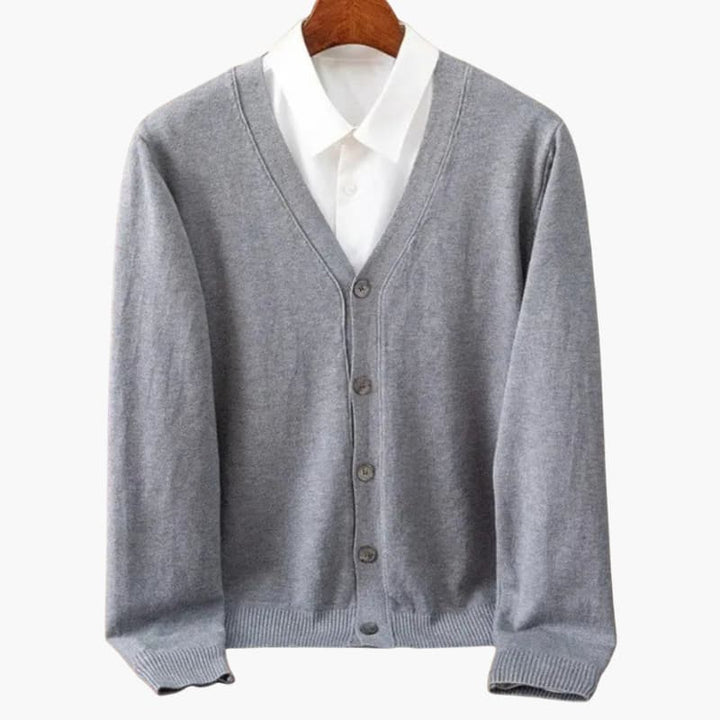 Quincy | Men's Knit Cozy Classic V Neck Button Cardigan Sweaters — Gray