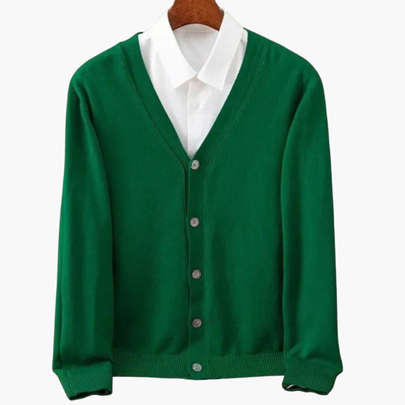Quincy | Men's Knit Cozy Classic V Neck Button Cardigan Sweaters — Green