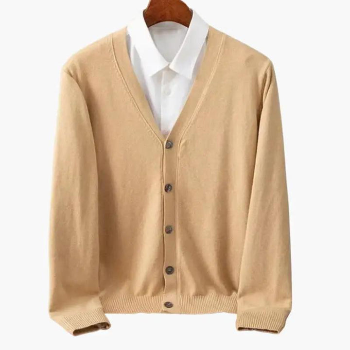 Quincy | Men's Knit Cozy Classic V Neck Button Cardigan Sweaters — Khaki