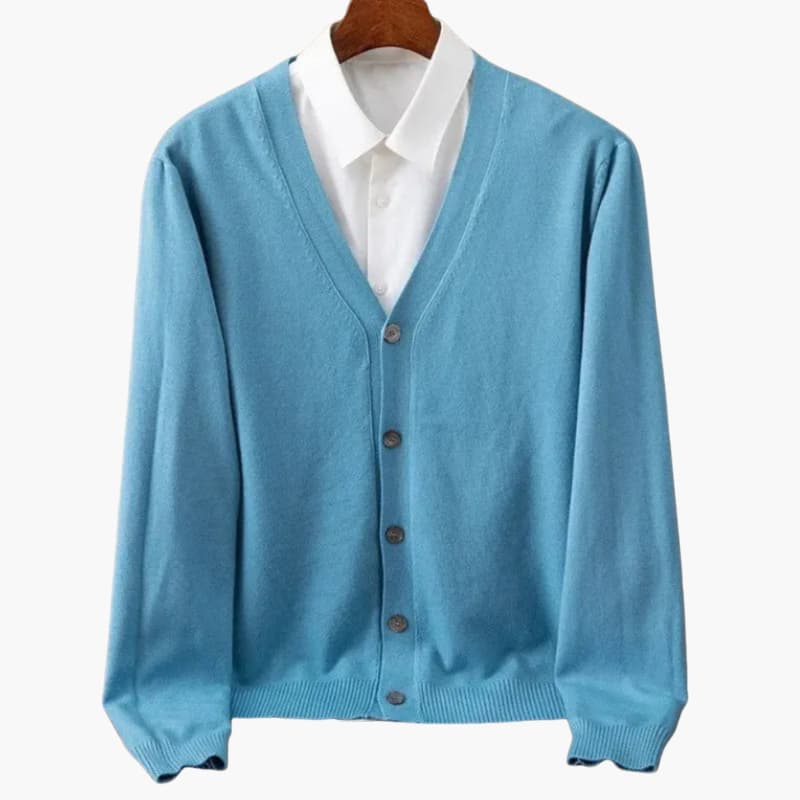 Quincy | Men's Knit Cozy Classic V Neck Button Cardigan Sweaters — Light Blue