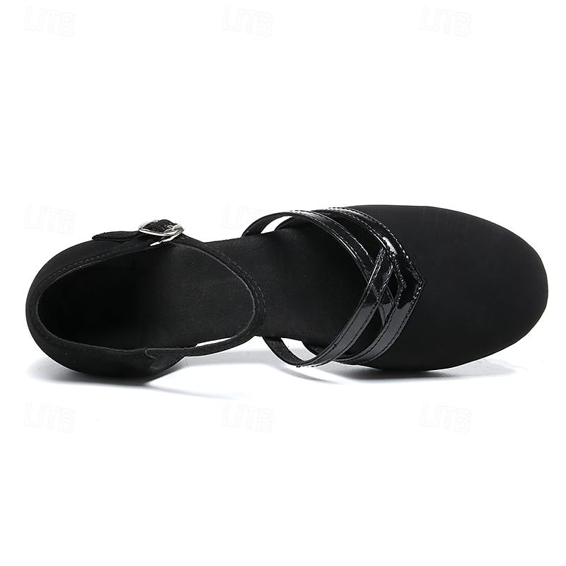 Adjustable strap dance heels close-up on plain background display
