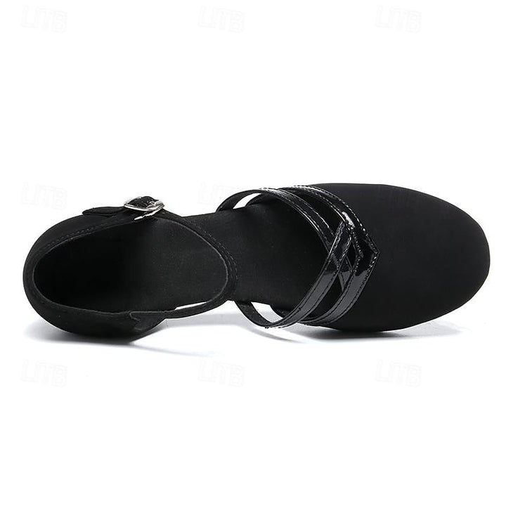 Adjustable strap dance heels close-up on plain background display