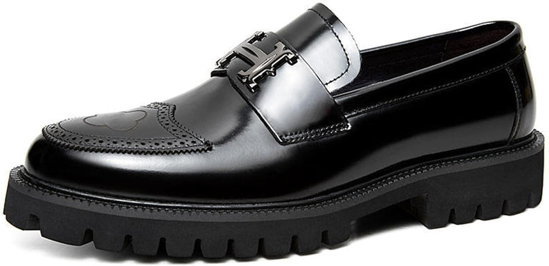 Reginald | Men's Orthopedic Comfort Slip-On Modern Platform Loafers with Metal Bit Detail — Black
