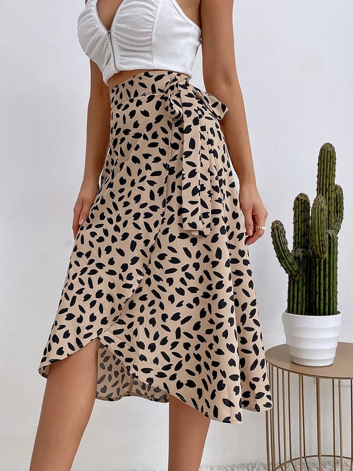 Renata | Women's Maxi High-Waist Printed Wrap Tie Casual Skirt — Khaki