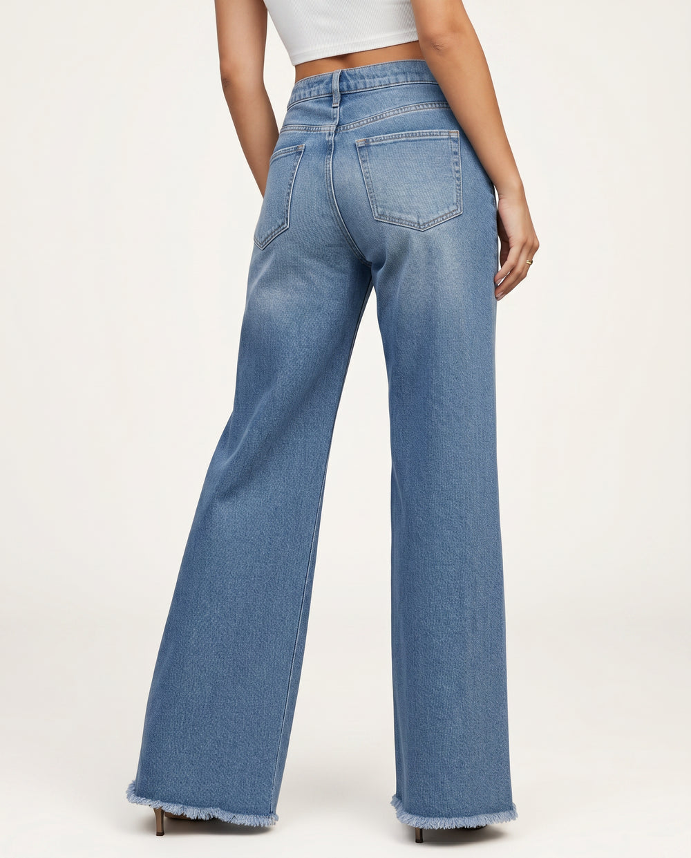 Renethria | Women's High-Waist Wide-Leg Jeans with Frayed Hem — 2