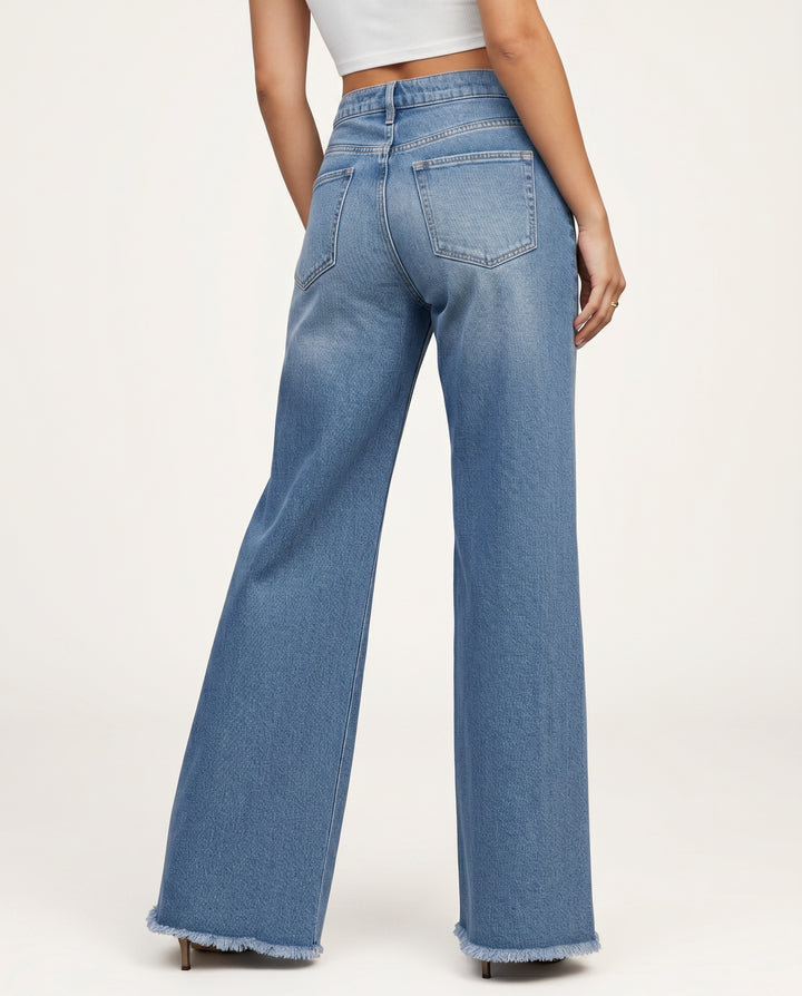 Renethria | Women's High-Waist Wide-Leg Jeans with Frayed Hem — 2