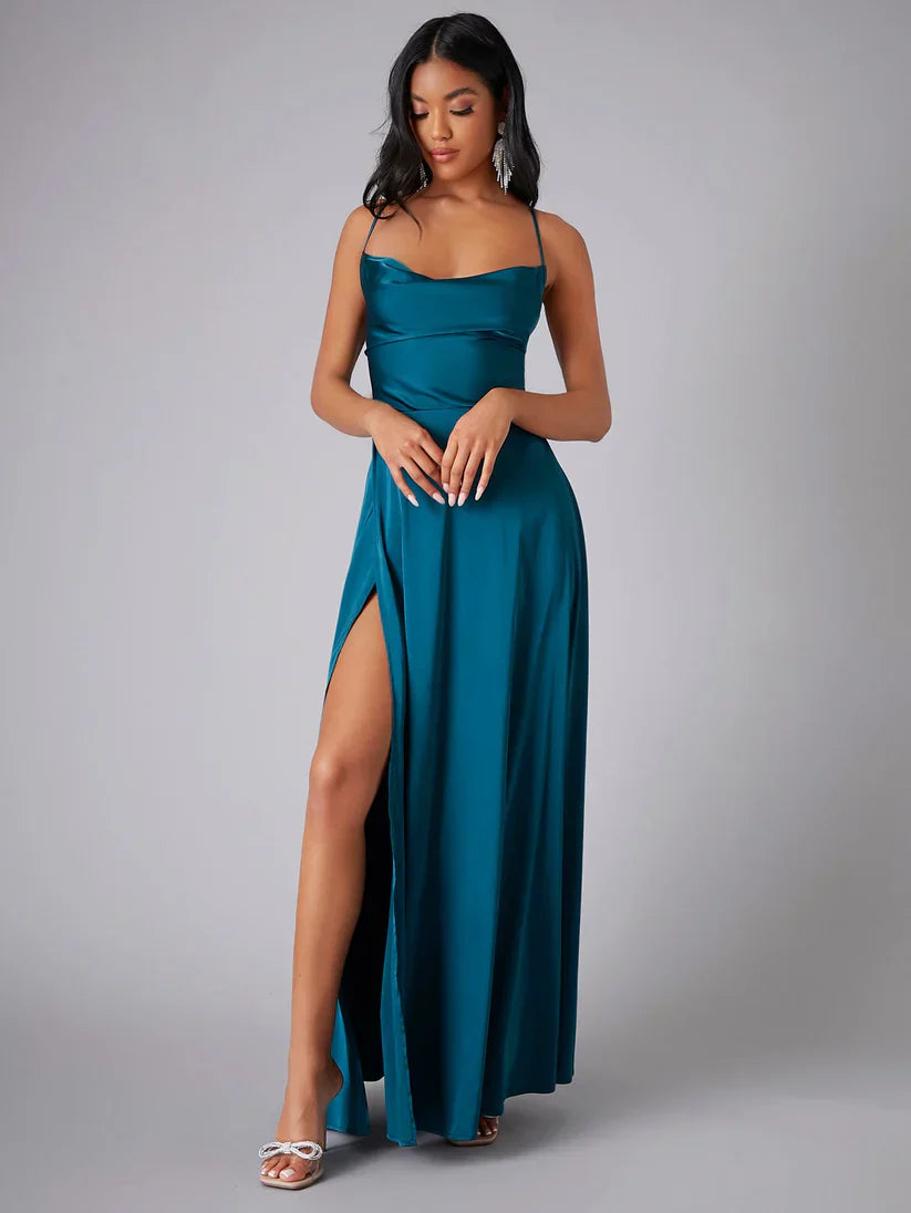 Renethstine | Women's Elegant Split Evening Maxi Dress — Blue