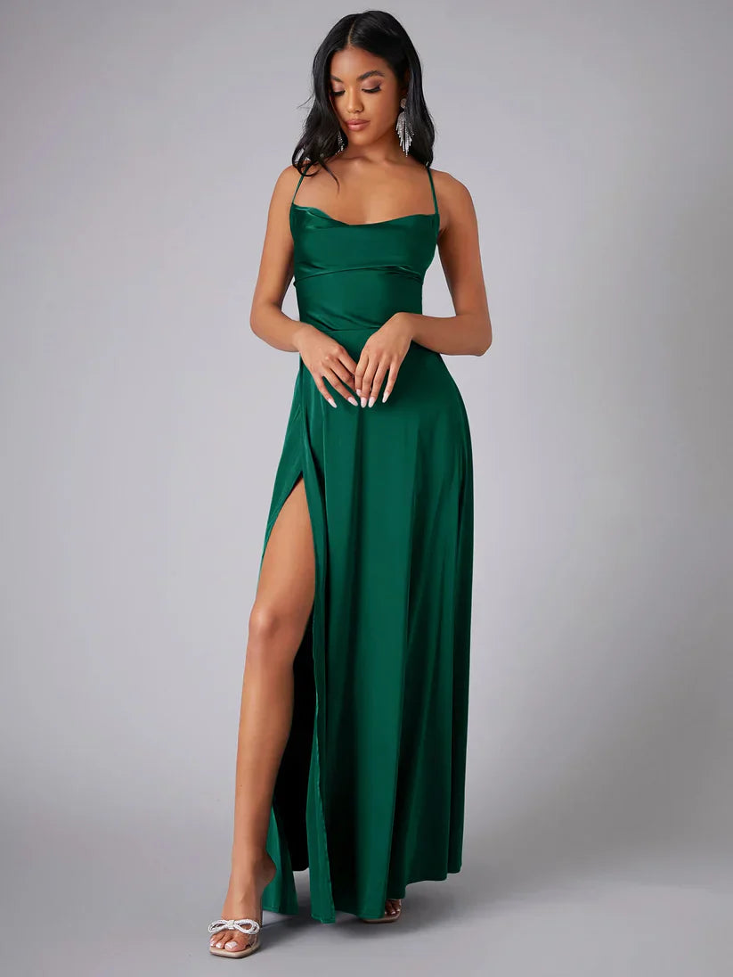 Renethstine | Women's Elegant Split Evening Maxi Dress — Green