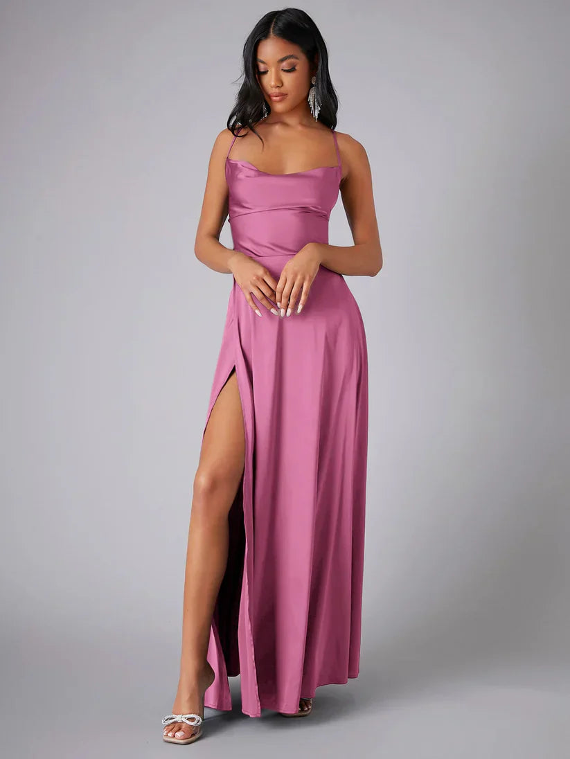 Renethstine | Women's Elegant Split Evening Maxi Dress — Pink