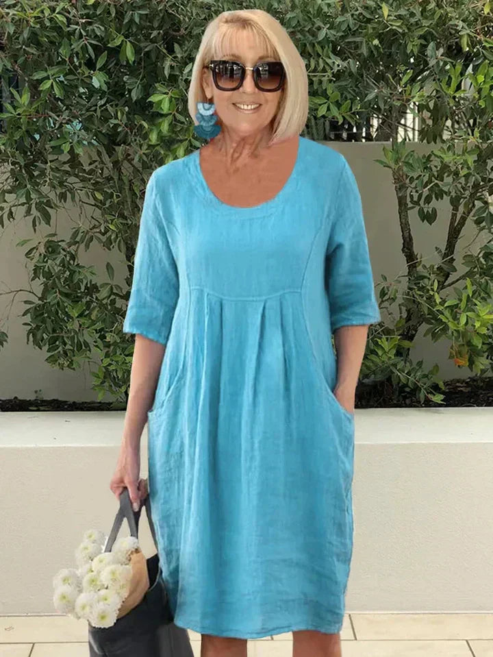 Renethvanne | Women's Elegant Loose Dress with Pockets — Blue