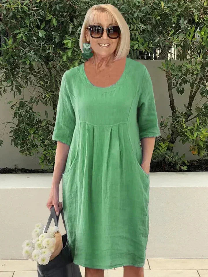 Renethvanne | Women's Elegant Loose Dress with Pockets — Green