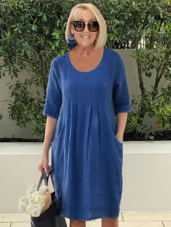Renethvanne | Women's Elegant Loose Dress with Pockets — Navy blue