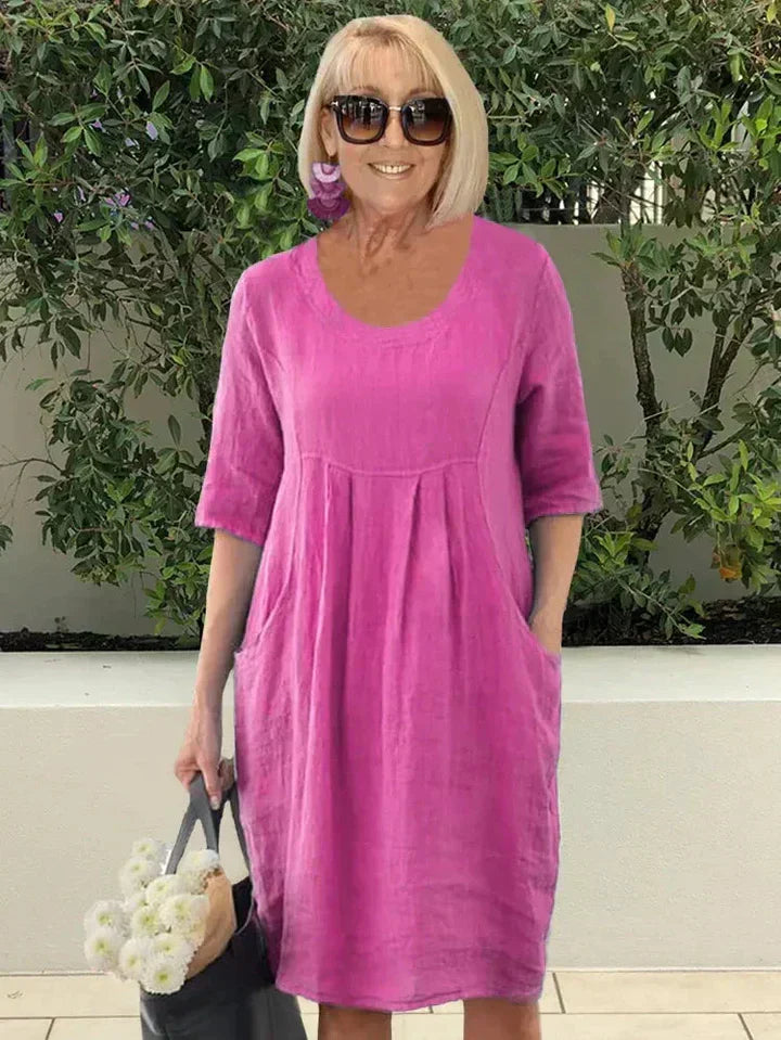 Renethvanne | Women's Elegant Loose Dress with Pockets — Pink