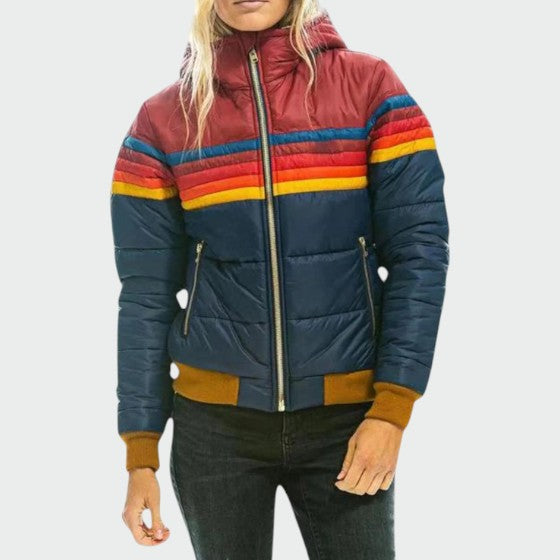 Renethvia | Women's Puffer Jacket Hooded Winter Outdoor - Navy Blue / Black