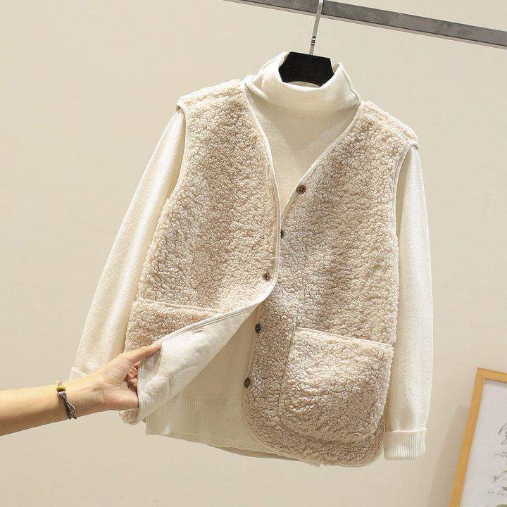 Rillaetta | Women's Cozy Soft And Sophisticated Lambswool Knit Vest Sweater — Beige