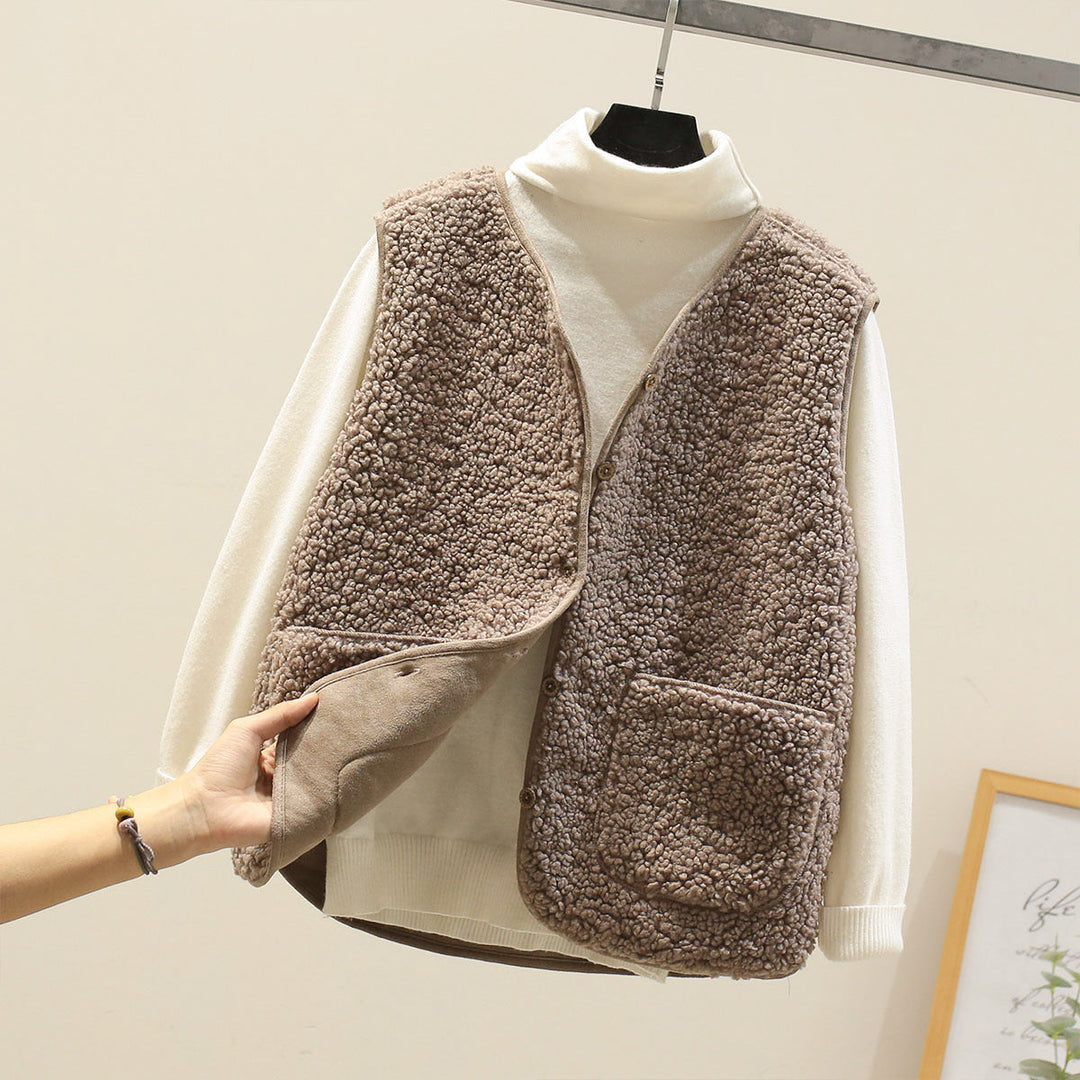 Rillaetta | Women's Cozy Soft And Sophisticated Lambswool Knit Vest Sweater — Khaki
