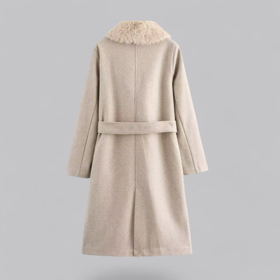 Rillalyn | Women's Trench Coat Double-Breasted Collar Faux Fur Everyday Wear - Beige