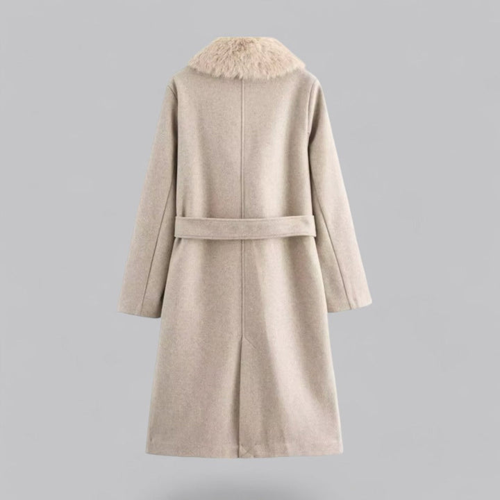 Rillalyn | Women's Trench Coat Double-Breasted Collar Faux Fur Everyday Wear - Beige