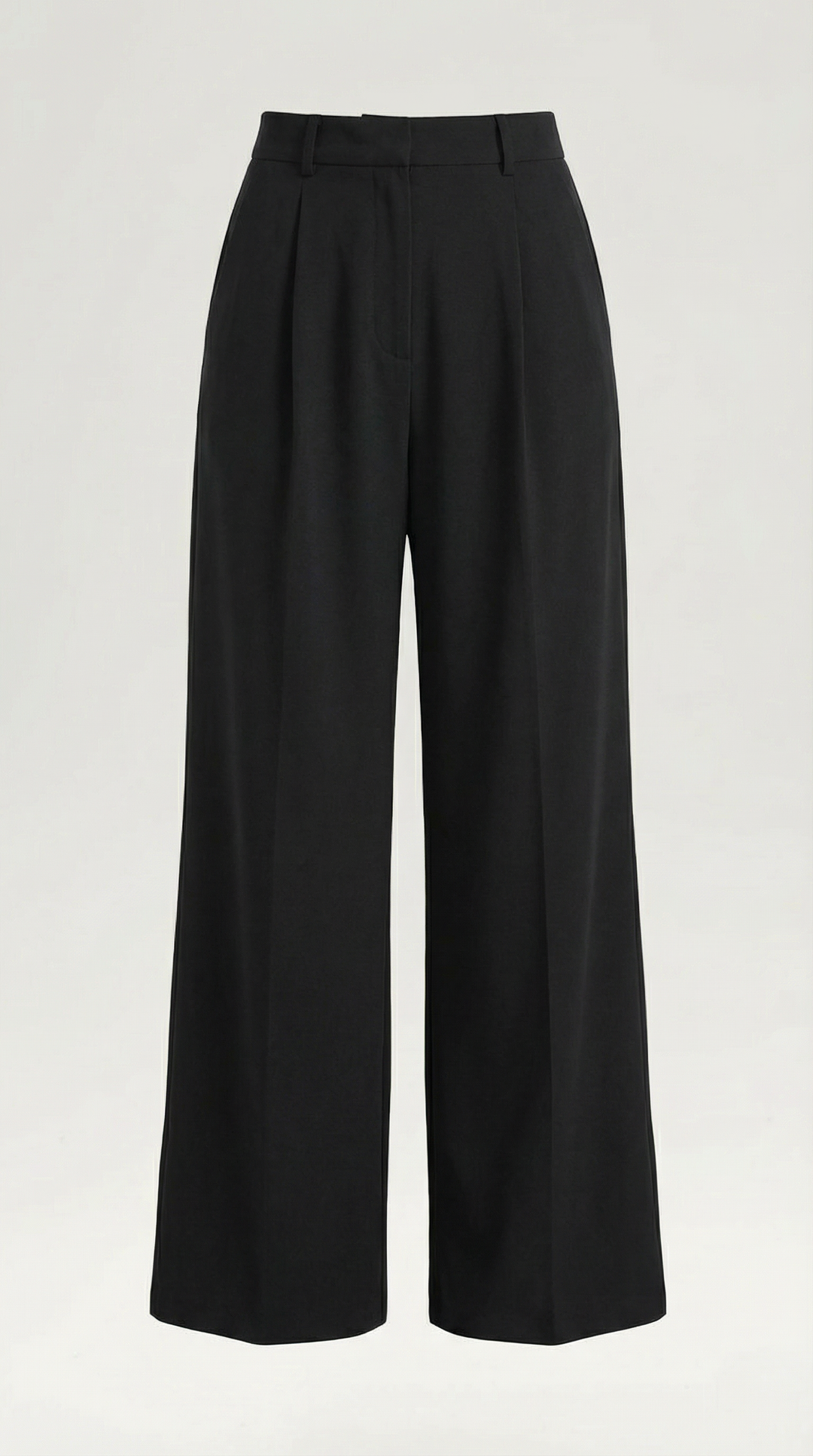 Wide-leg pants detail front pleats woman plain background fashion