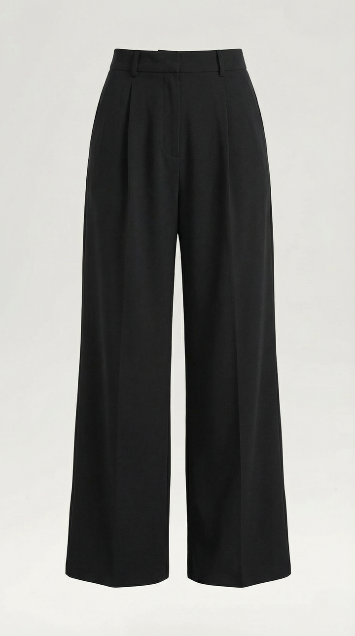 Wide-leg pants detail front pleats woman plain background fashion