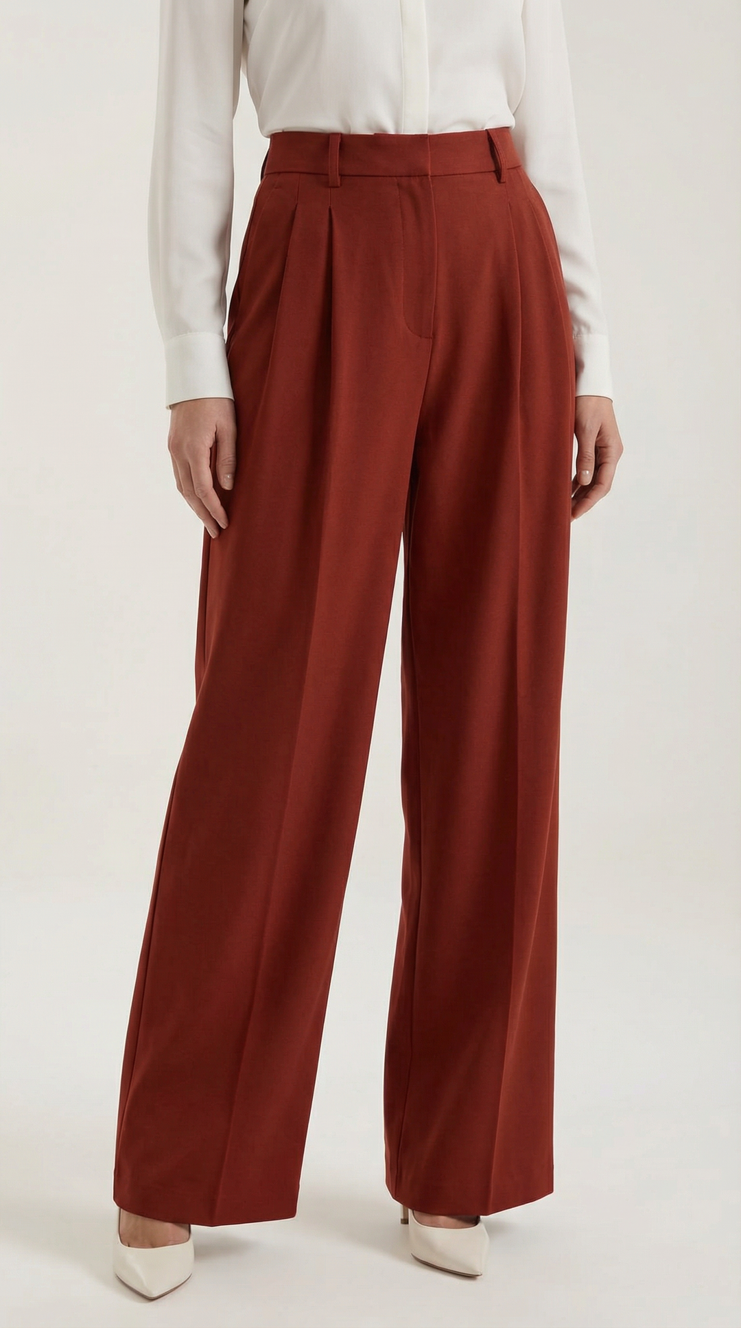 High-rise trousers plain background. front view