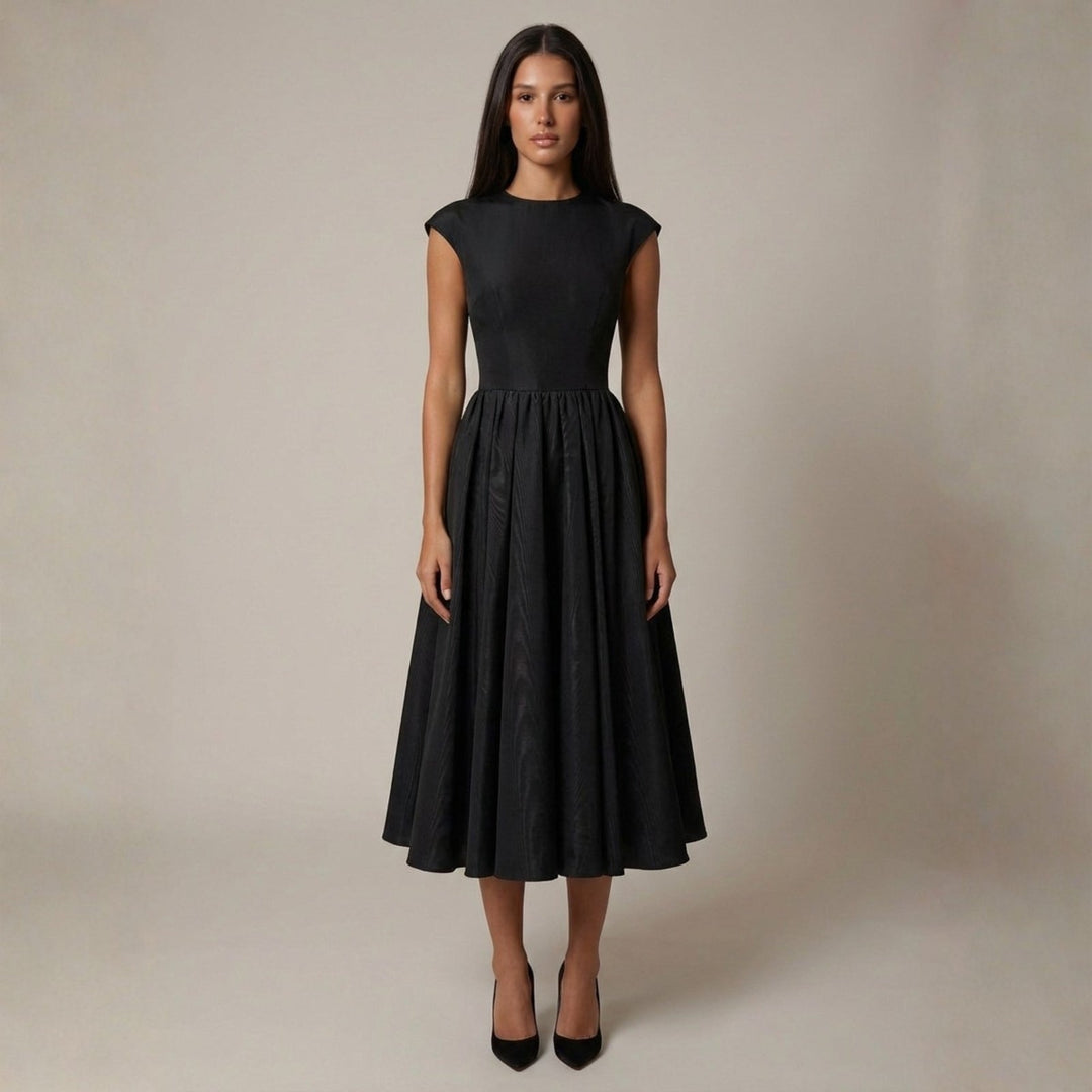 Rosa | Women's Wedding Guest Elegant The Verona Cut-Out Midi Dress Dresses — Black