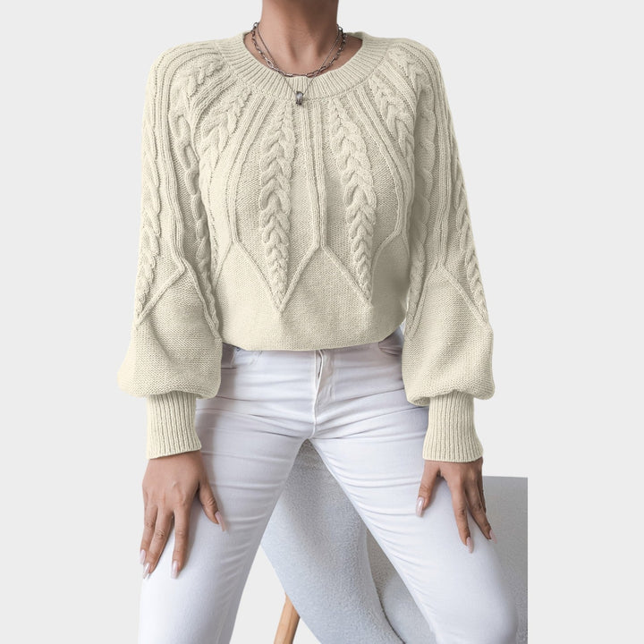 Sabelina | Women's Cozy Knit Sweater Crew Neck Chunky Lantern Sleeve — Apricot