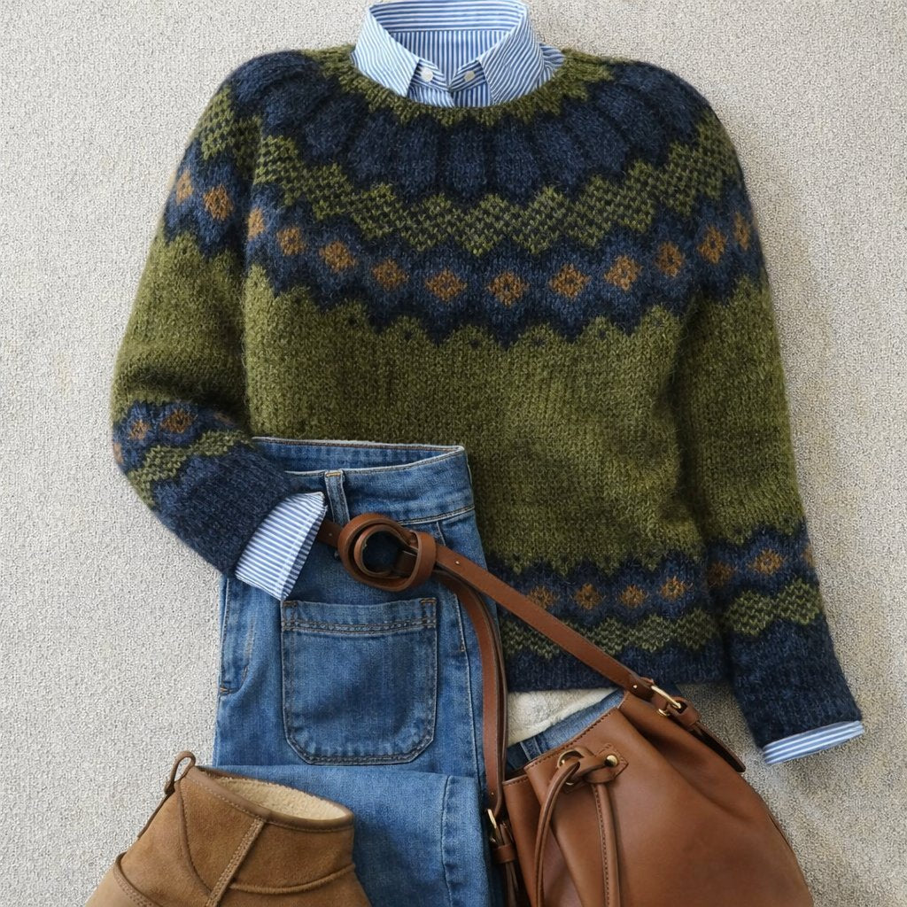 Sabellia | Women's Elegant and Cozy Nordic Fair-Isle Knit Sweater — 3XL