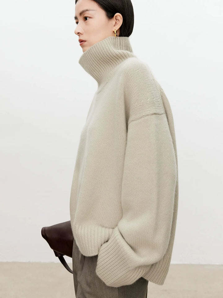 Sablemira | Women's Cozy Loose and Thick Turtleneck sweater Knit — beige