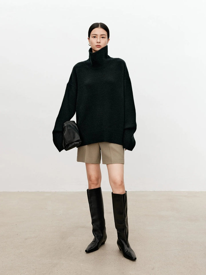 Sablemira | Women's Cozy Loose and Thick Turtleneck sweater Knit — black