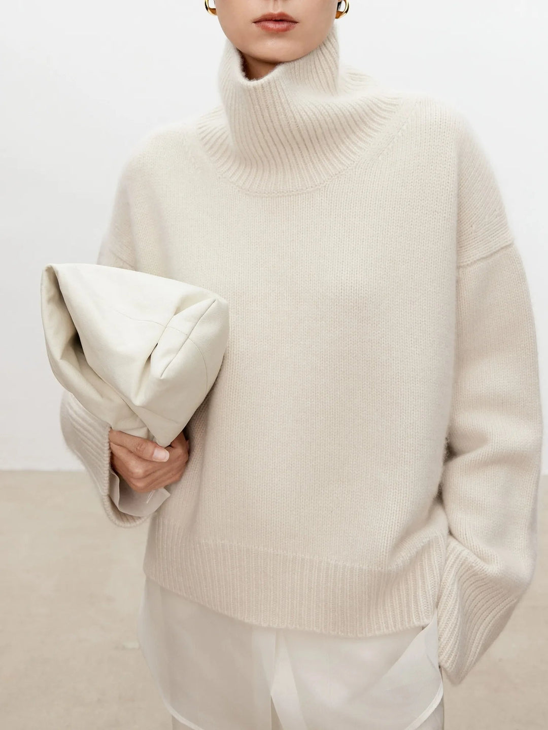 Sablemira | Women's Cozy Loose and Thick Turtleneck sweater Knit — Off White