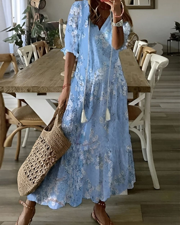 Saskia | Women's Wedding Guest Elegant Boho Magic Covering Dress Dresses — Light Blue