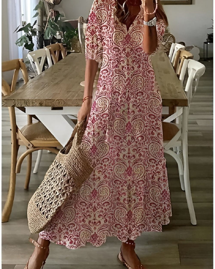 Saskia | Women's Wedding Guest Elegant Boho Magic Covering Dress Dresses — Red