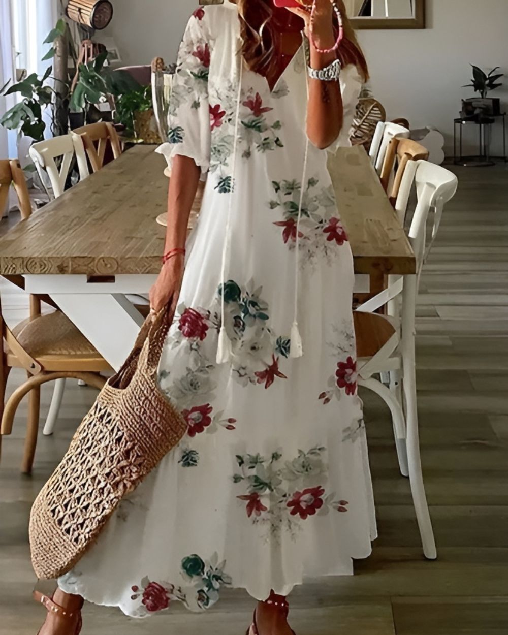 Saskia | Women's Wedding Guest Elegant Boho Magic Covering Dress Dresses — White 3