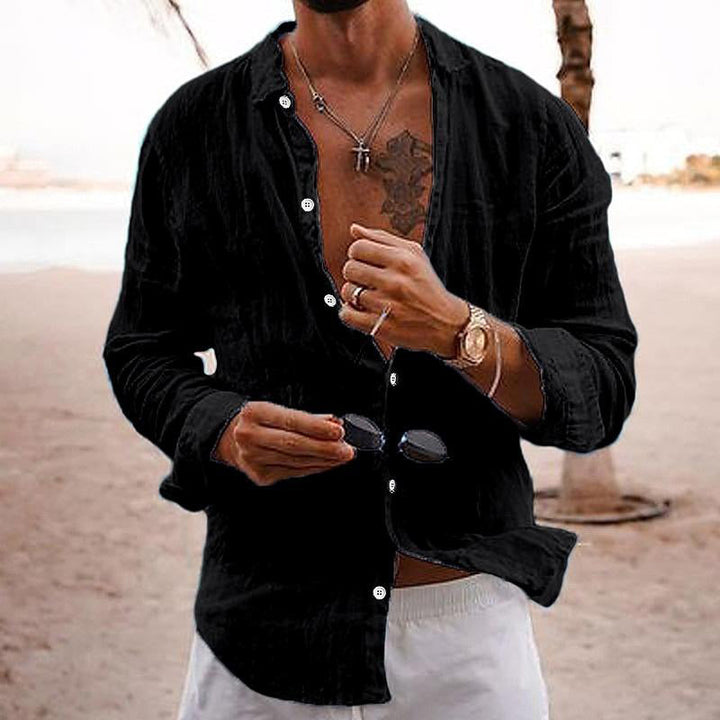 Sebastian | Men's Button-Up Casual Men’s Long Sleeve Shirt with Button Front — Black