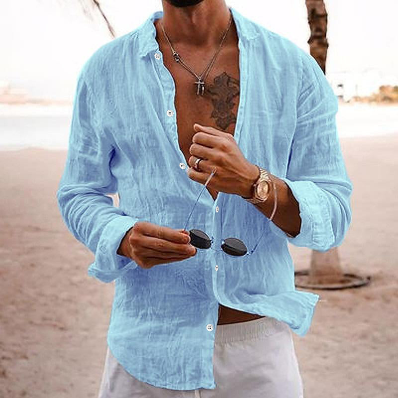 Sebastian | Men's Button-Up Casual Men’s Long Sleeve Shirt with Button Front — Blue