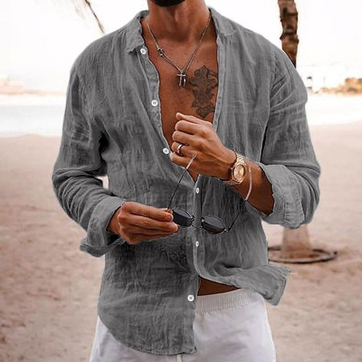 Sebastian | Men's Button-Up Casual Men’s Long Sleeve Shirt with Button Front — Grey