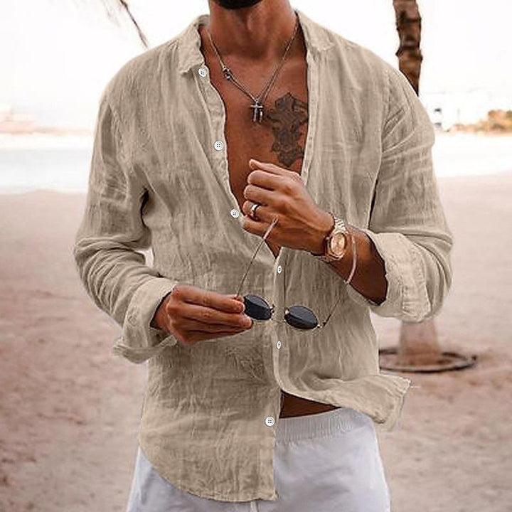 Sebastian | Men's Button-Up Casual Men’s Long Sleeve Shirt with Button Front — Light Beige