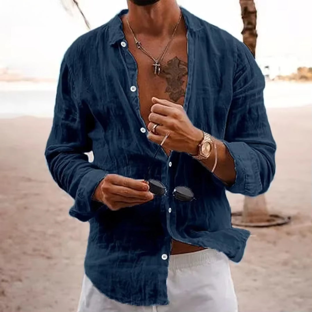 Sebastian | Men's Button-Up Casual Men’s Long Sleeve Shirt with Button Front — Navy