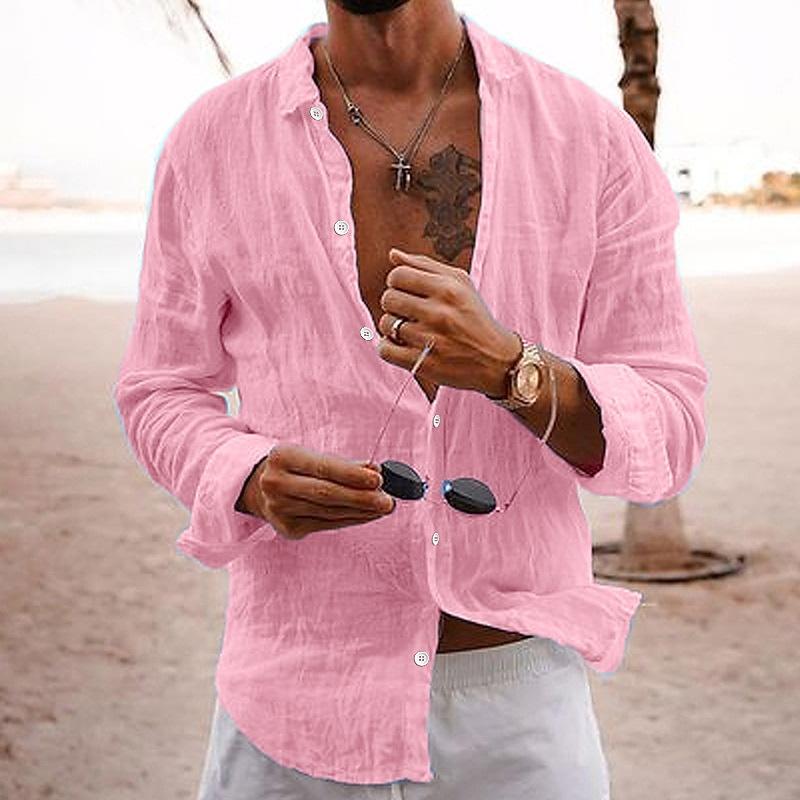 Sebastian | Men's Button-Up Casual Men’s Long Sleeve Shirt with Button Front — Pink