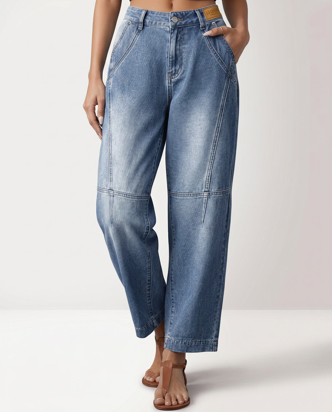 Sebastiane | Women's High-Waist Wide-Leg Straight-Leg Jeans with Seam Detailing — Blue