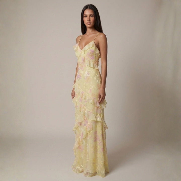Selene | Women's Wedding Guest Elegant The Marbella Ruffle Tiered Maxi Dress Dresses — 3