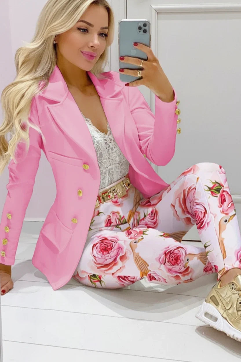 Senadessa | Women's Tailored Single-Button Double Breasted Button Front Blazer — Pink