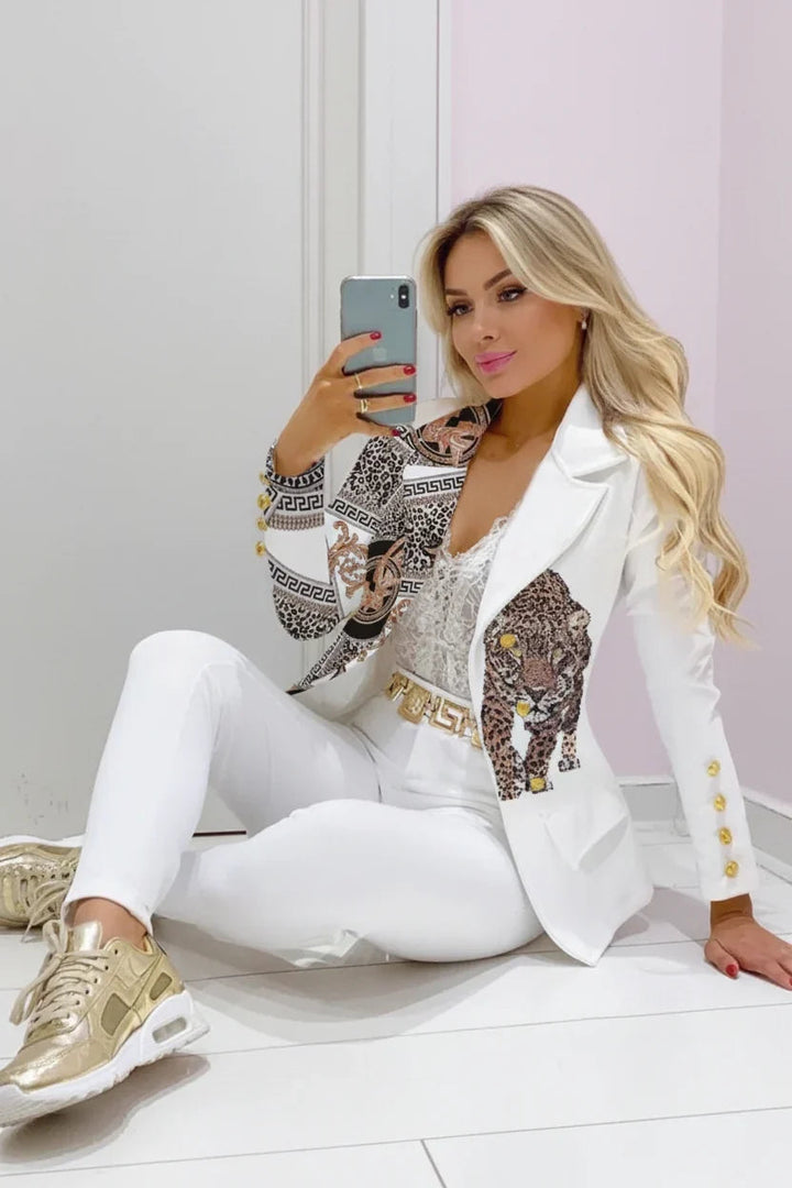 Senadessa | Women's Tailored Single-Button Double Breasted Button Front Blazer — White