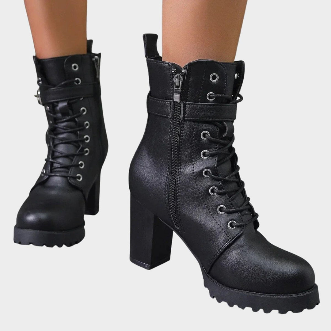 Senamora | Women's Edgy Block-Heel Combat Ankle Boots — Black