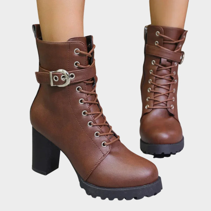 Senamora | Women's Edgy Block-Heel Combat Ankle Boots — Brown