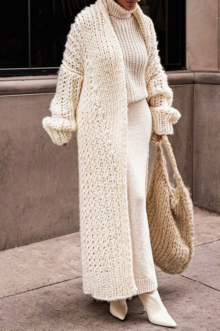 Serenwen | Women's Cozy Stylish and Oversized Chunky Knit Longline Cardigan — Beige