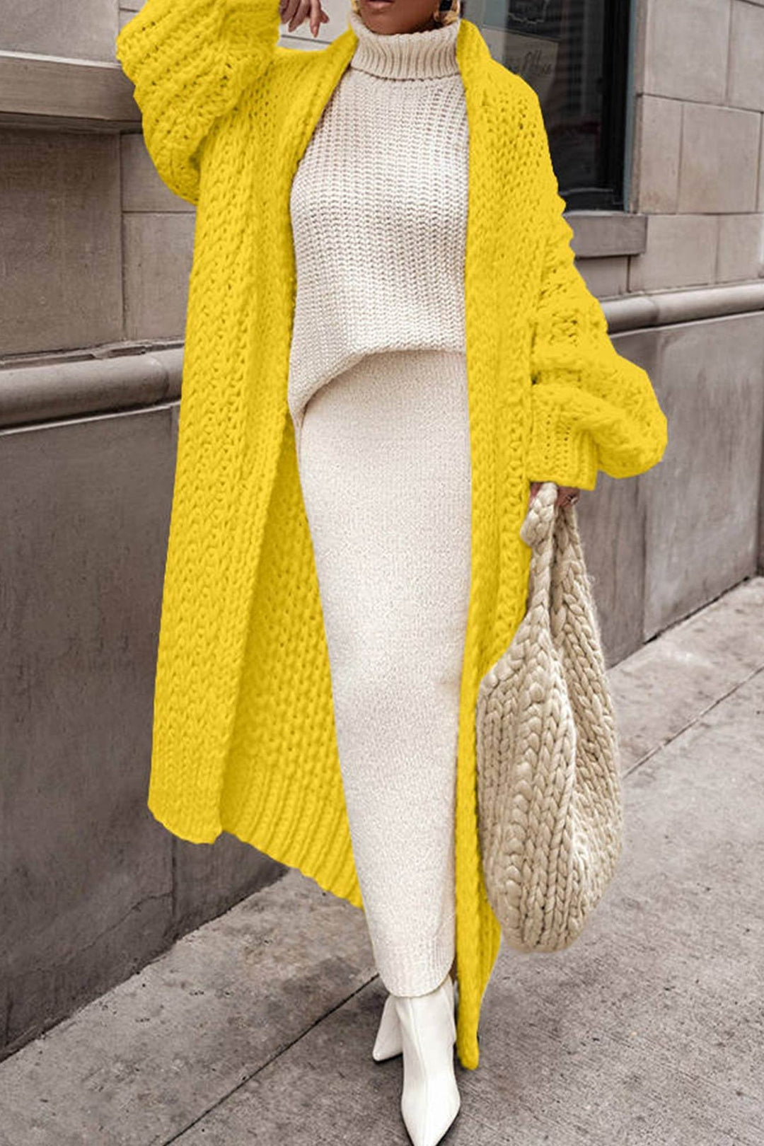 Serenwen | Women's Cozy Stylish and Oversized Chunky Knit Longline Cardigan — Yellow